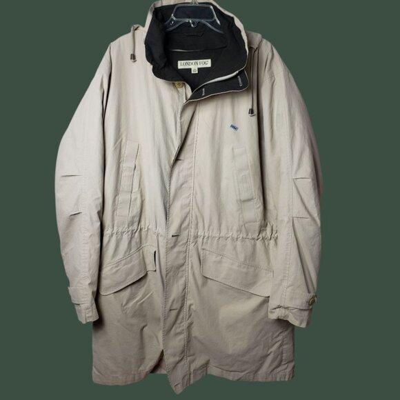 London Fog  Jacket Parka Removable Lining & Hood Men Beige/Brown/red Large - Picture 2 of 15